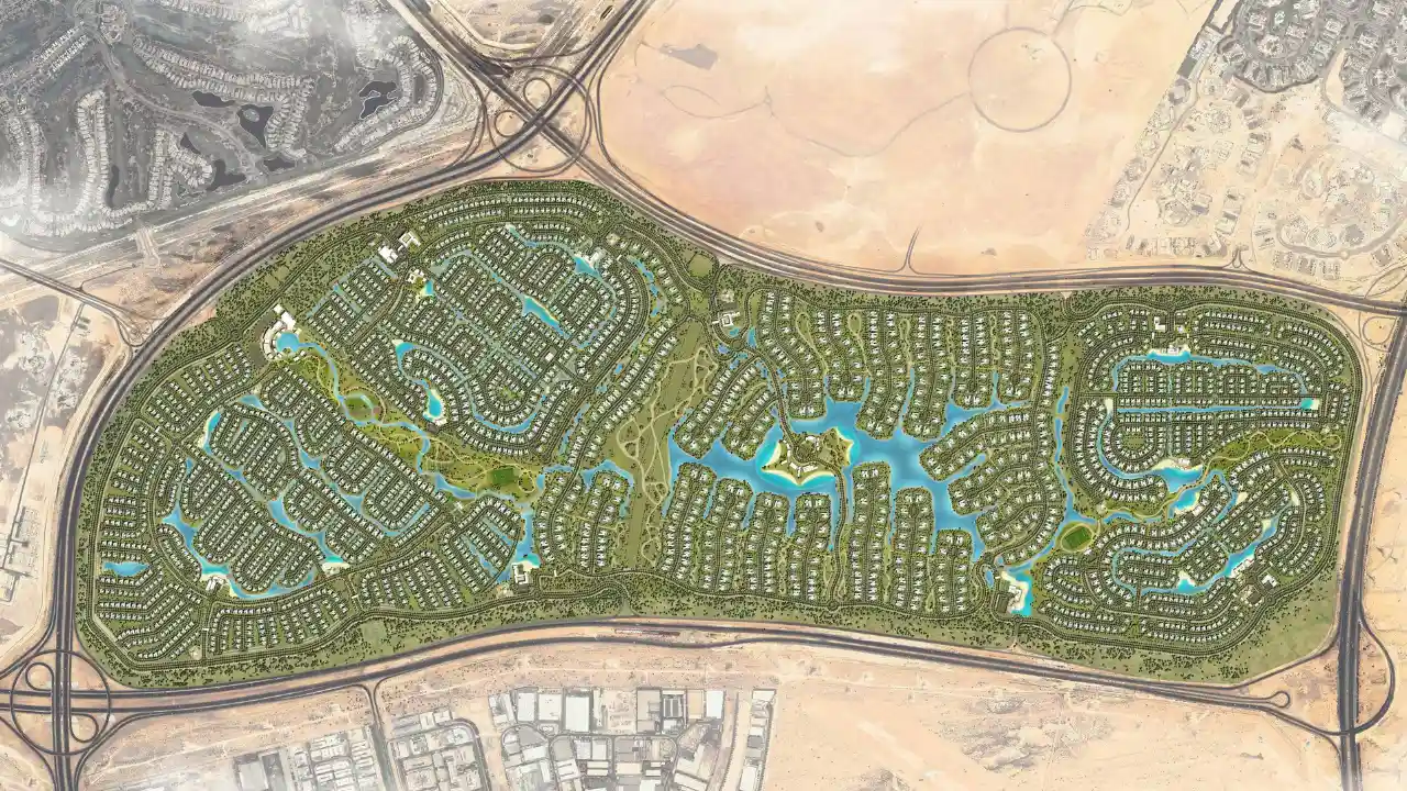 A masterplan view of The Oasis by Emaar in Dubai showing a large residential community layout with waterways green landscapes and internal road networks Presented by Tohid Fetrat