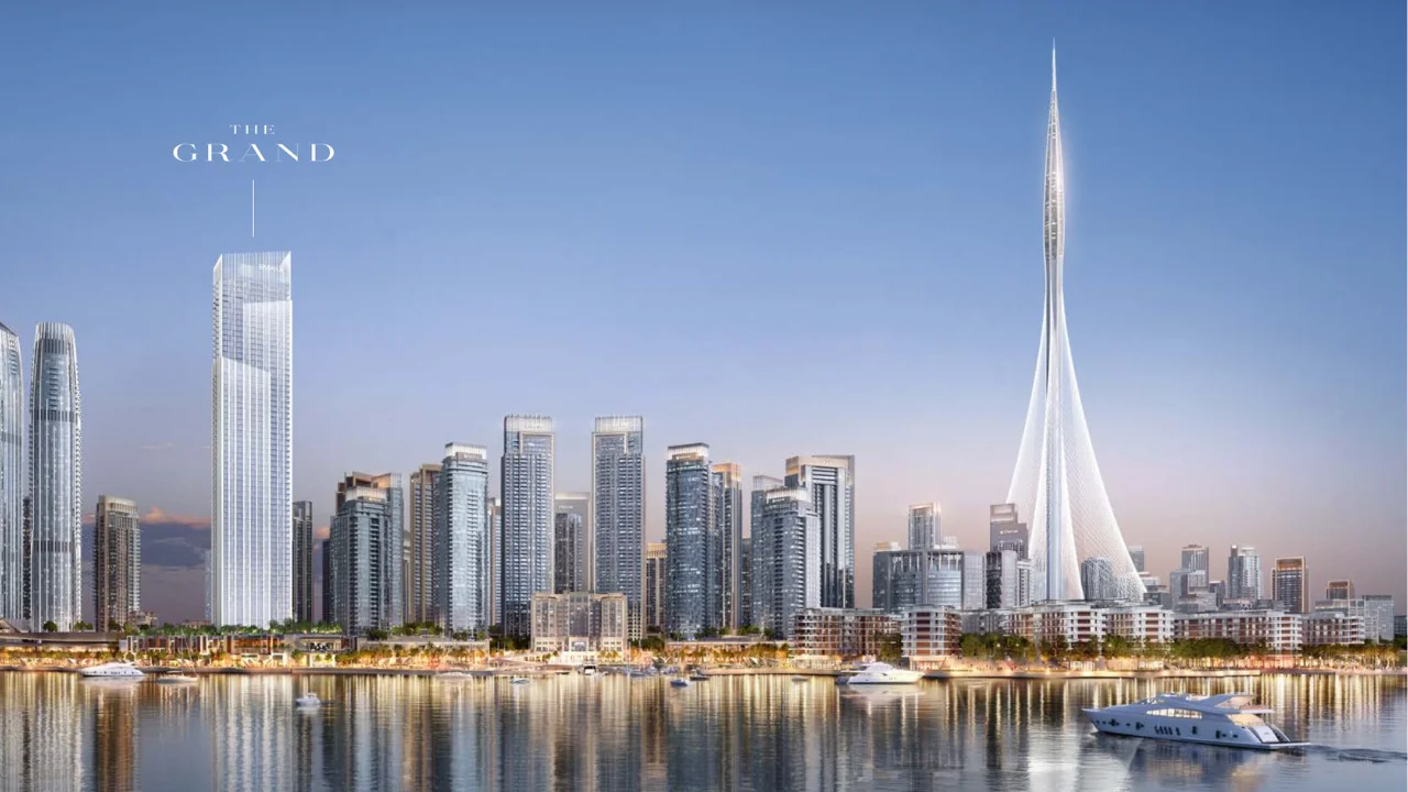 Dubai Creek Harbour skyline with The Grand by Emaar and Dubai Creek Tower – luxury waterfront community with marina and skyline views, presented by Tohid Fetrat.