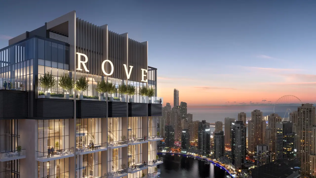 Rove Home Dubai Marina — branded residences by IRTH with modern glass façade, waterfront views, and contemporary design — presented by Tohid Fetrat.