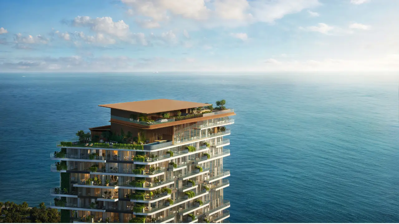 Soulever by Beyond – upper floors and rooftop penthouse with panoramic sea view in Dubai Maritime City, surrounded by greenery and contemporary design, presented by Tohid Fetrat.