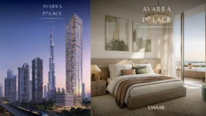 Avarra by Palace by Emaar — luxury residential tower and elegant bedroom interior in Business Bay Dubai — presented by Tohid Fetrat.