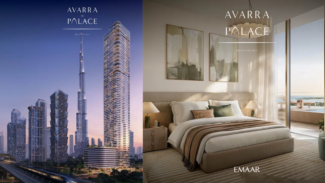 Avarra by Palace by Emaar — luxury residential tower and elegant bedroom interior in Business Bay Dubai — presented by Tohid Fetrat.