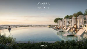 Avarra by Palace by Emaar — luxury infinity pool with cabanas and panoramic city views in Business Bay Dubai — presented by Tohid Fetrat.