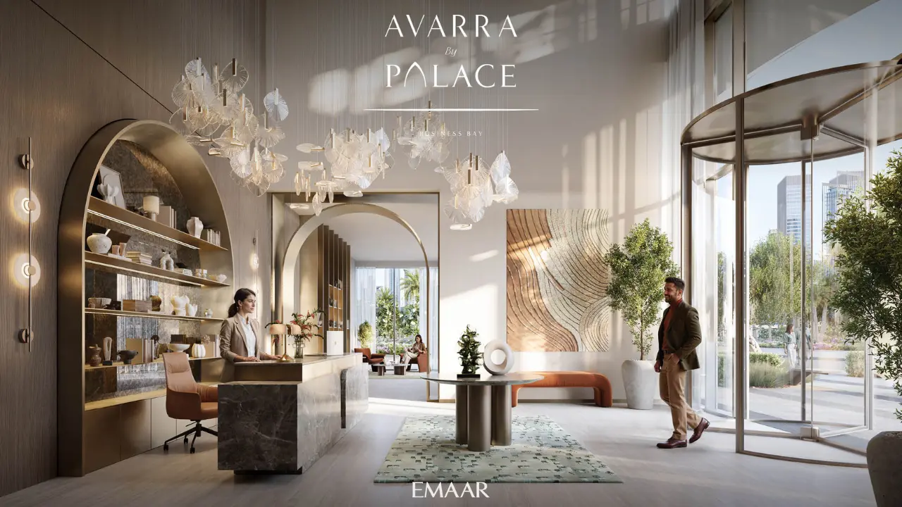 Avarra by Palace by Emaar — luxury hotel-style lobby and reception area with elegant design in Business Bay Dubai — presented by Tohid Fetrat.