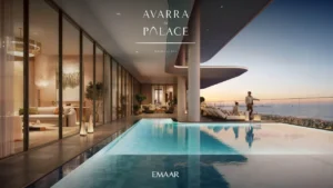 Avarra by Palace by Emaar — elegant sunset view from luxury infinity pool and residences in Business Bay Dubai — presented by Tohid Fetrat.