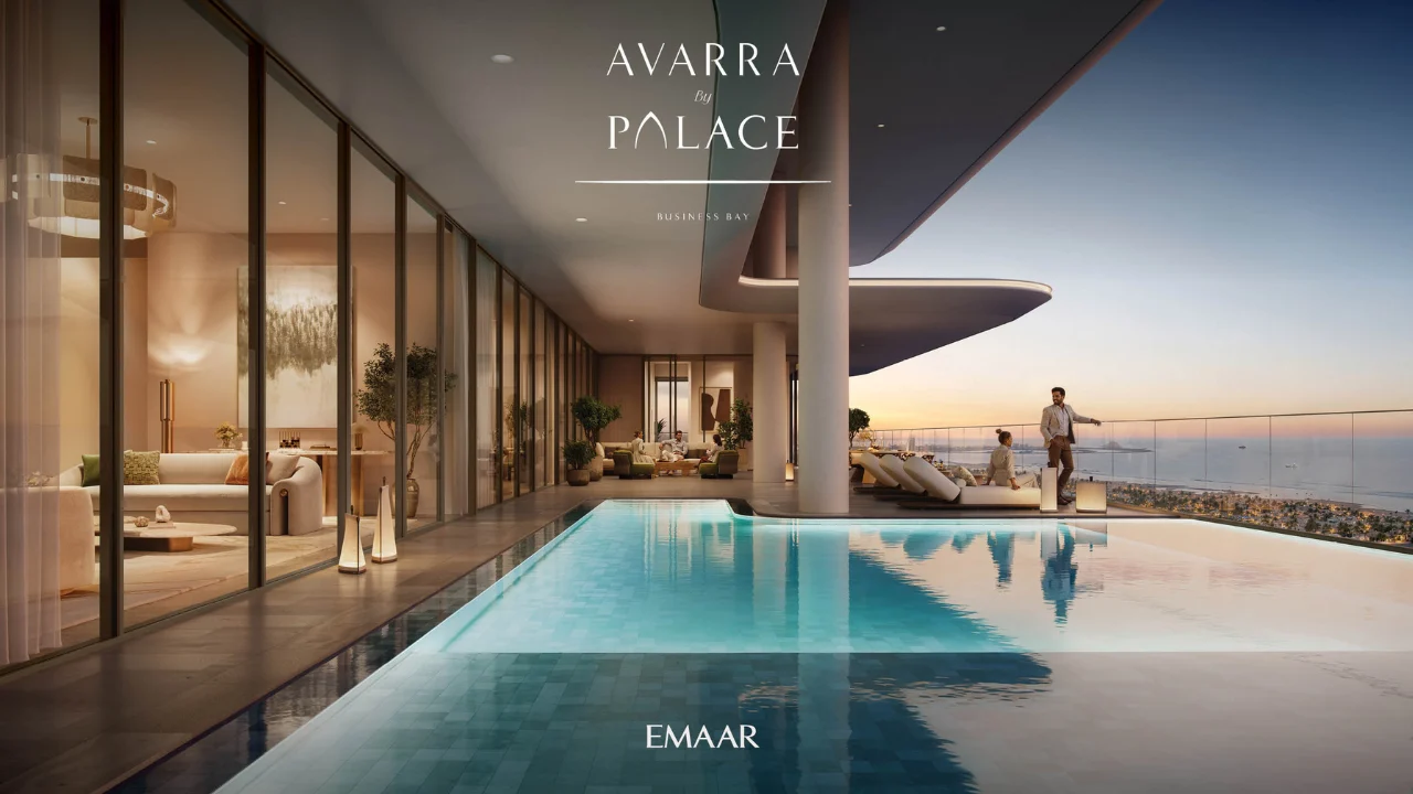 Avarra by Palace by Emaar — elegant sunset view from luxury infinity pool and residences in Business Bay Dubai — presented by Tohid Fetrat.