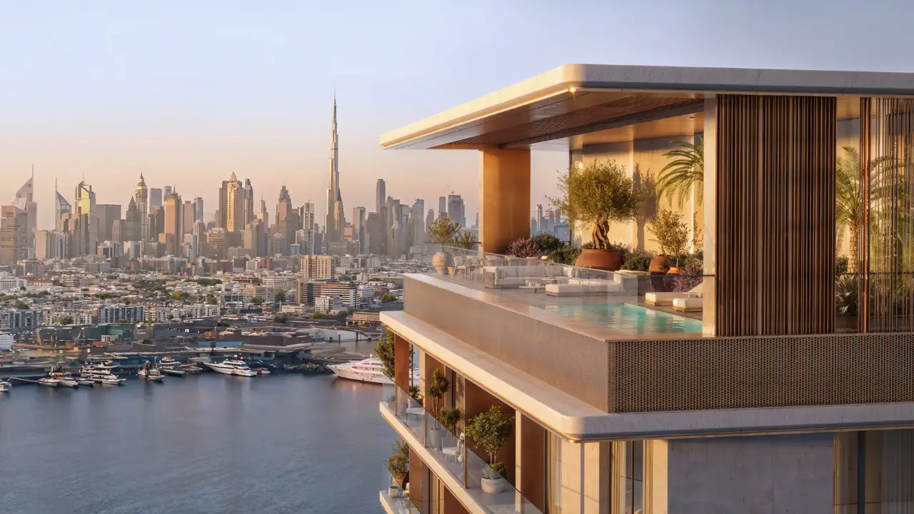 Oris by Beyond in Dubai – luxury waterfront residences with private infinity pools and panoramic skyline views including Burj Khalifa, presented by Tohid Fetrat.
