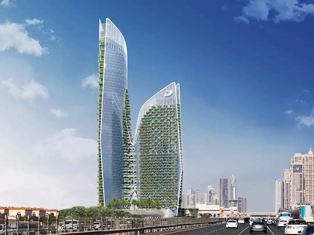 Safa One by de GRISOGONO – twin luxury towers by DAMAC on Sheikh Zayed Road, Dubai, inspired by emerald elegance and Swiss artistry. Presented by Tohid Fetrat.