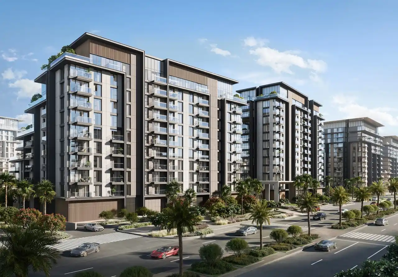 City Walk Crestlane by Meraas showing modern street facing luxury residences with glass facades landscaped avenues and urban community design in the heart of Jumeirah presented by Tohid Fetrat.