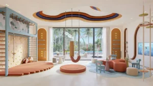 Kids club at Eltiera Views featuring a colorful, safe, and creatively designed indoor play space with interactive zones, offering a family friendly living environment in Dubai. Presented by Tohid Fetrat.