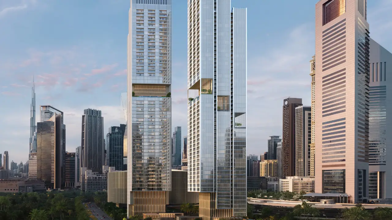 Jumeirah Residences by Meraas — twin luxury towers on Sheikh Zayed Road with Burj Khalifa views — presented by Tohid Fetrat.