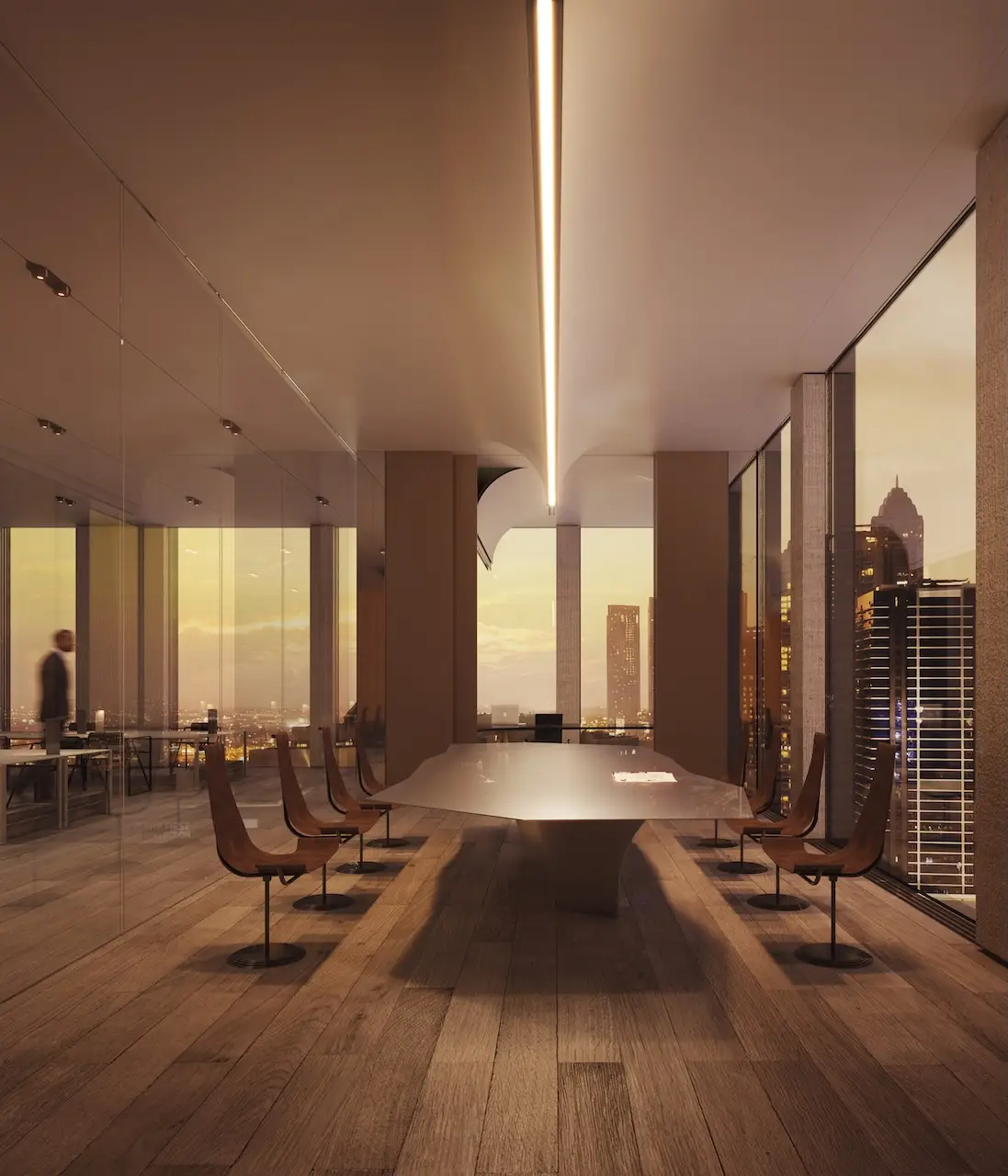 Inner courtyard at Haus of Tenet by IRTH in Business Bay, Dubai, showcasing a tranquil architectural space with water features, vertical greenery, warm ambient lighting, and contemporary minimalist design, presented by Tohid Fetrat