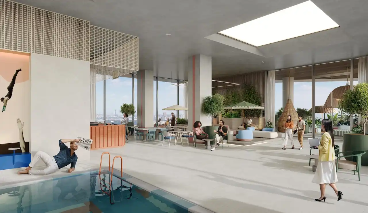 HQ by Rove spa cafe and wellness lounge with indoor pool, relaxed seating areas, and social café setting designed for balance and wellbeing in Dubai, Presented by Tohid Fetrat