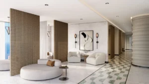 Luxury wellness spa interior at Passo by Beyond Palm Jumeirah featuring serene relaxation lounges refined materials soft lighting and a resort style spa atmosphere. Presented by Tohid Fetrat.