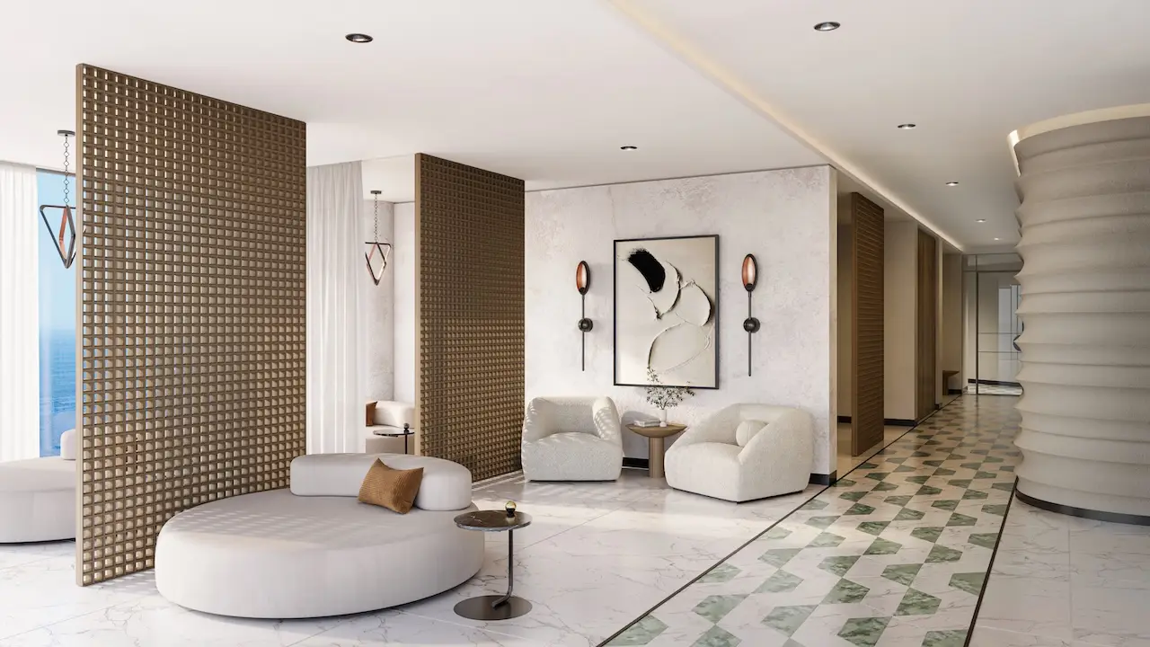 Luxury wellness spa interior at Passo by Beyond Palm Jumeirah featuring serene relaxation lounges refined materials soft lighting and a resort style spa atmosphere. Presented by Tohid Fetrat.