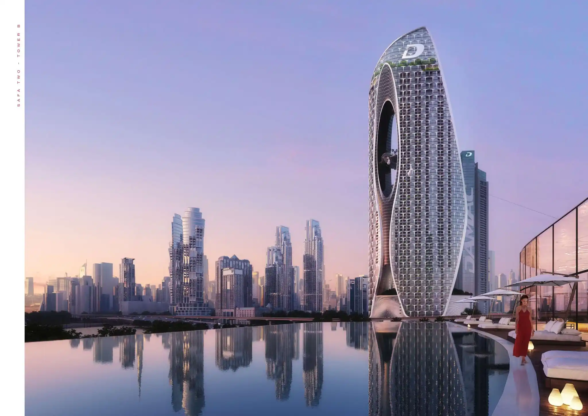 DAMAC developer iconic luxury tower overlooking Dubai skyline with infinity pool and premium residences representing DAMAC Properties Dubai – Presented by Tohid Fetrat