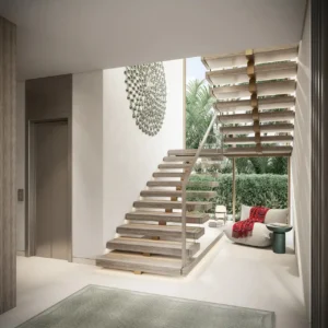 Bay Villas Garden Villa staircase interior at Island B Dubai Islands by Nakheel with modern floating steps and natural light Presented by Tohid Fetrat