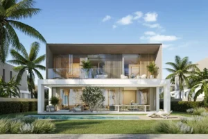Bay Villas Garden Villa Type C exterior at Island B Dubai Islands by Nakheel with private garden pool and contemporary architecture Presented by Tohid Fetrat
