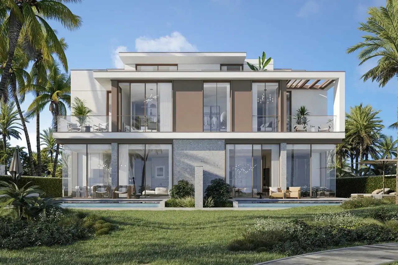 Bay Villas Semi Detached Villas Type D exterior modern façade private pool landscaped garden Island B Dubai Islands Presented by Tohid Fetrat