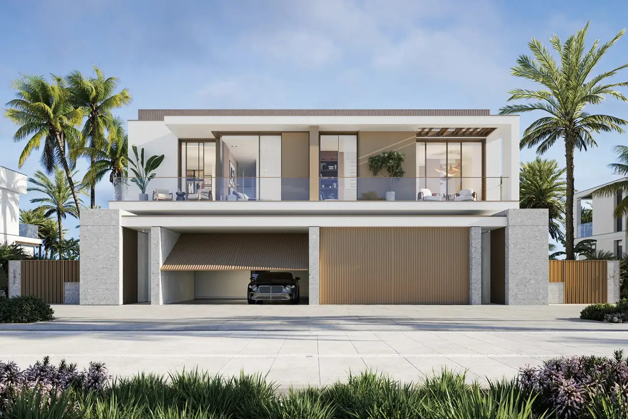 Bay Villas Semi Detached Villas Type D front exterior modern architecture double garage Island B Dubai Islands Presented by Tohid Fetrat