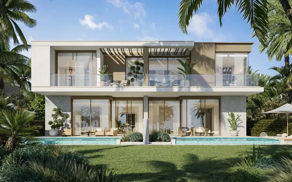 Bay Villas Semi Detached Villas Type D garden exterior modern architecture private pool Island B Dubai Islands Presented by Tohid Fetrat