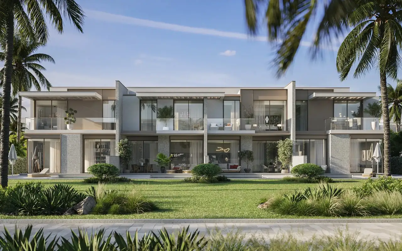 Bay Villas Townhouses Type A exterior modern façade landscaped garden Island B Dubai Islands Presented by Tohid Fetrat