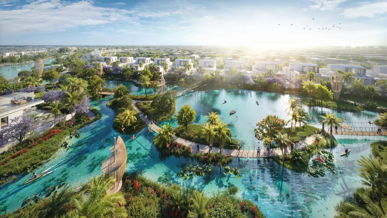 Bermuda at DAMAC Islands 2 lagoon island park with waterfront walkways landscaped gardens and leisure spaces community setting Dubai Presented by Tohid Fetrat