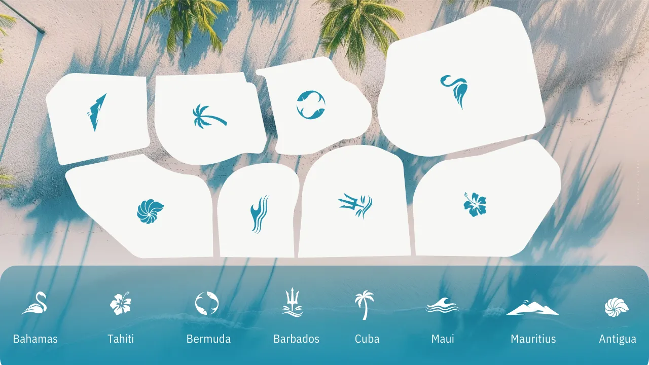 Maui at DAMAC Islands 2 phase icons masterplan graphic showing island themed community layout Dubai Presented by Tohid Fetrat