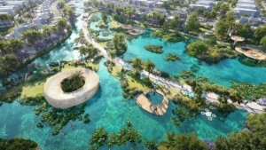 Mauritius at DAMAC Islands 2 lagoon parkland with landscaped islands walking paths and waterfront villa community Dubai Presented by Tohid Fetrat