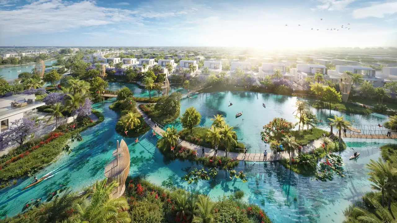 Tahiti at DAMAC Islands 2 lagoon garden islands with landscaped walkways and villa community surroundings Dubai Presented by Tohid Fetrat