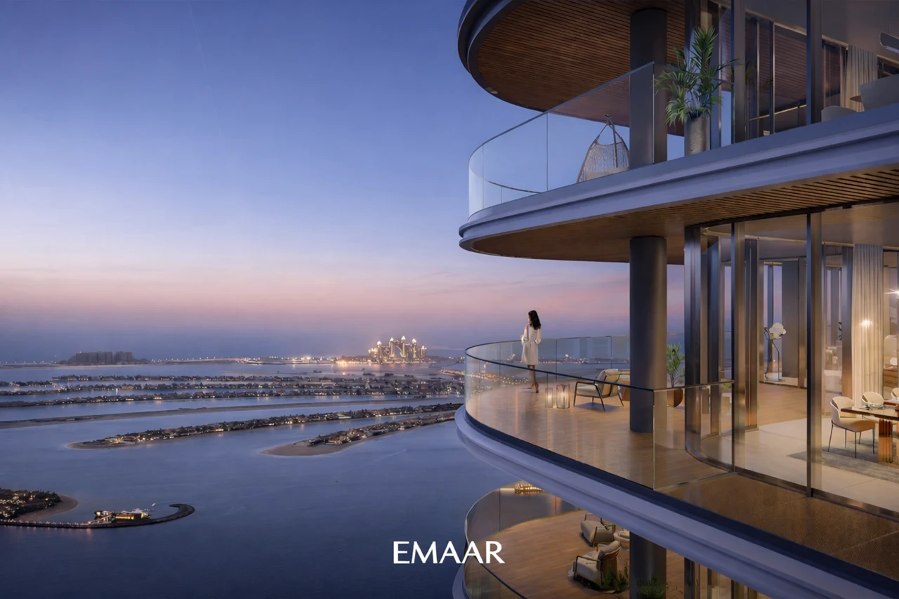 Emaar Beachfront panoramic balcony sea view lifestyle Dubai Presented by Tohid Fetrat