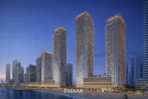 Emaar Beachfront waterfront towers evening lifestyle Dubai Presented by Tohid Fetrat