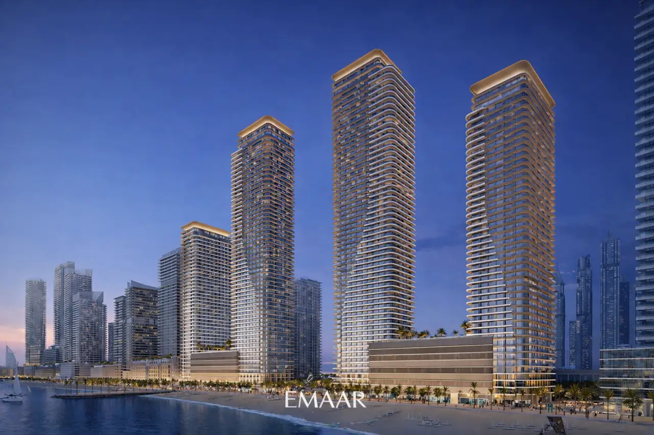 Emaar Beachfront waterfront towers evening lifestyle Dubai Presented by Tohid Fetrat