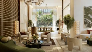 Fior 1 at Rashid Yachts & Marina by Emaar luxury lobby interior with contemporary seating and natural light design, Dubai - Presented by Tohid Fetrat