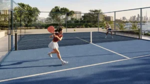 Fior 1 at Rashid Yachts & Marina by Emaar outdoor padel court with marina and skyline views, Dubai - Presented by Tohid Fetrat