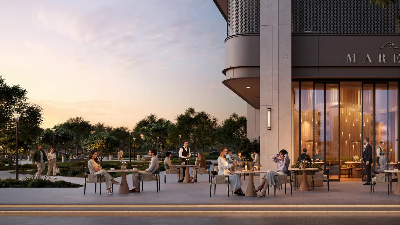 Fior 1 at Rashid Yachts & Marina by Emaar waterfront cafe terrace along marina promenade with outdoor seating, Dubai - Presented by Tohid Fetrat