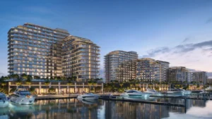 Fior 1 at Rashid Yachts & Marina by Emaar waterfront residences with marina yachts and evening skyline view, Dubai - Presented by Tohid Fetrat