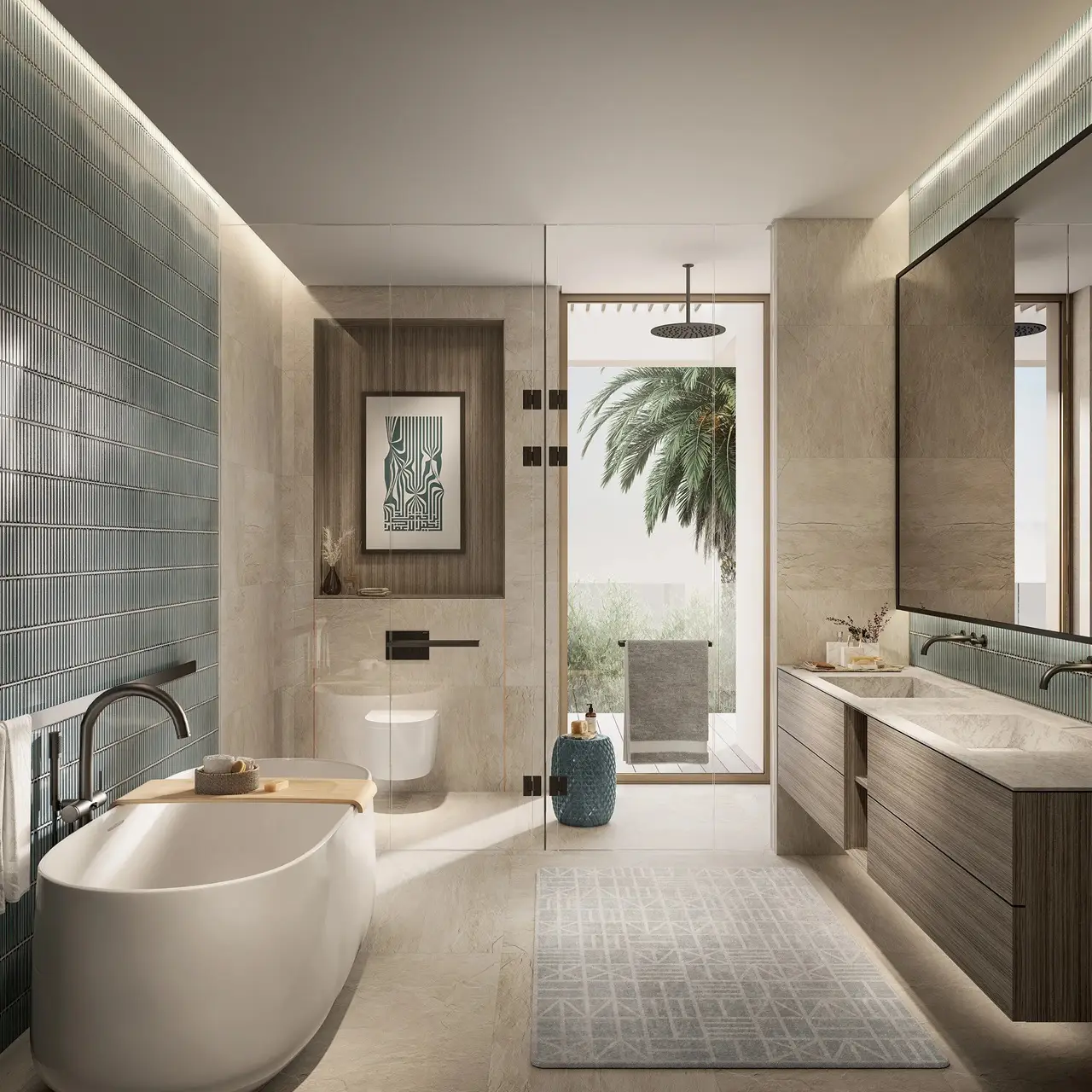 Garden Villa bathroom at Island B Dubai Islands by Nakheel with freestanding bathtub and spa style design Presented by Tohid Fetrat