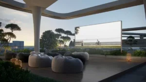 Luxury exterior façade of Inara Residence in Dubai, showcasing contemporary residential architecture with layered balconies, refined material finishes, and a balanced urban composition, presented by Tohid Fetrat