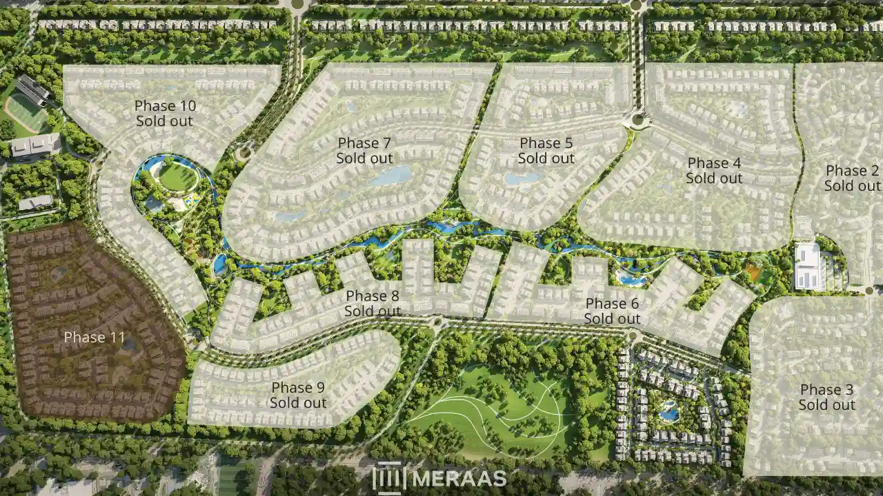 Masterplan map showing location of Nad Al Sheba Gardens Phase 11 within the wider community and surrounding sold out phases Presented by Tohid Fetrat