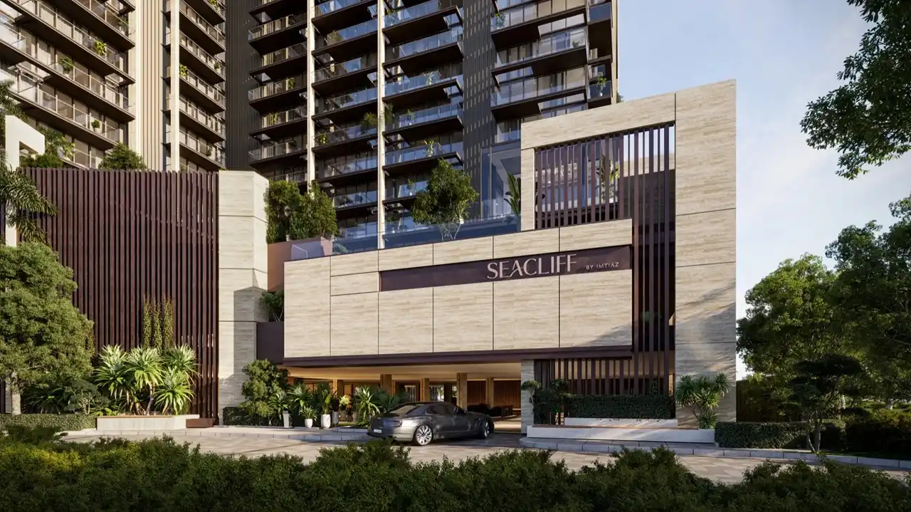 Sea Cliff Residence entrance facade Dubai Islands Dubai Presented by Tohid Fetrat