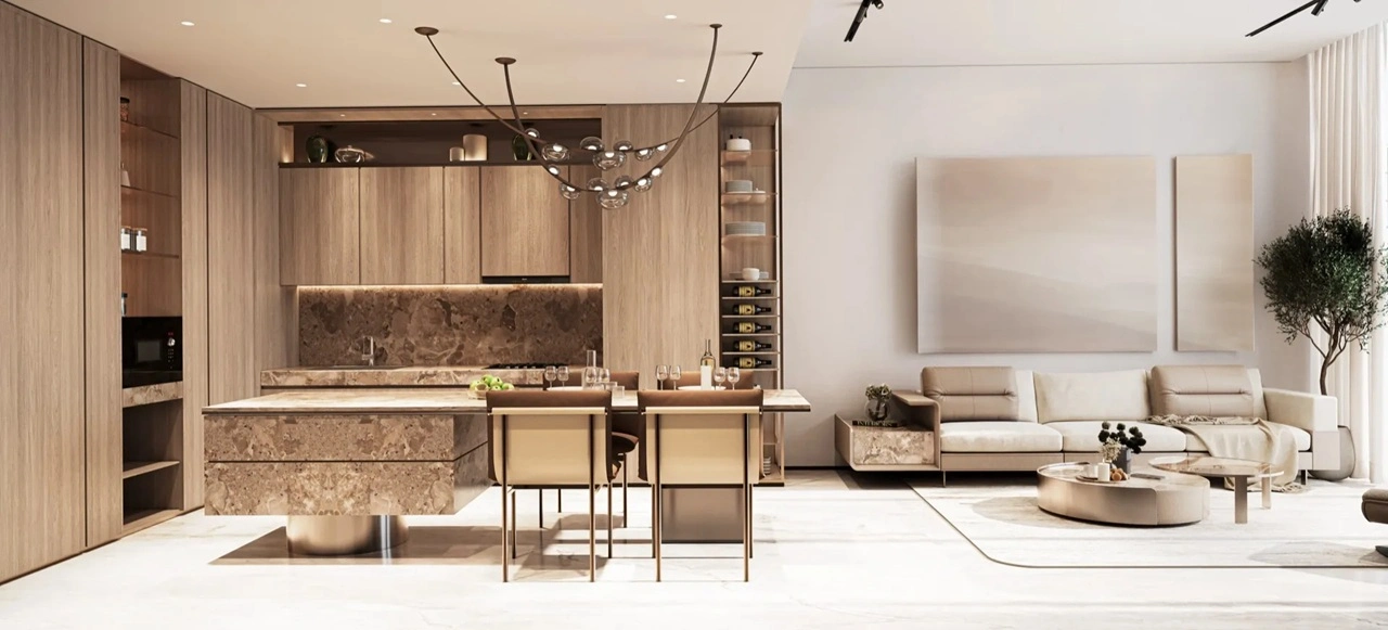 Sea Cliff Residence open plan living kitchen Dubai Islands Dubai Presented by Tohid Fetrat