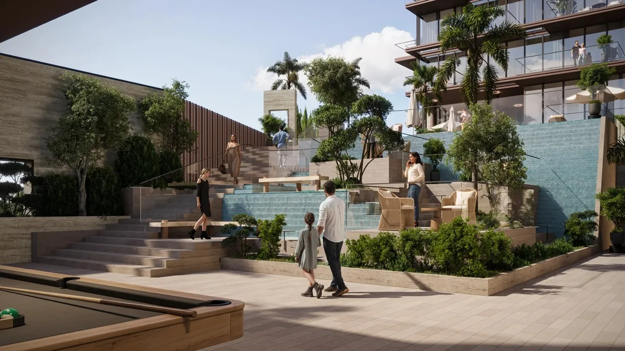 Sea Cliff Residence terraced garden water features Dubai Islands Dubai Presented by Tohid Fetrat