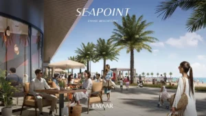 SeaPoint at Emaar Beachfront beachfront promenade with outdoor café seating and vibrant waterfront community lifestyle in Dubai Presented by Tohid Fetrat