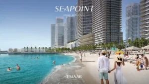 SeaPoint at Emaar Beachfront private sandy beach with waterfront residential towers and vibrant beachfront community setting in Dubai Presented by Tohid Fetrat