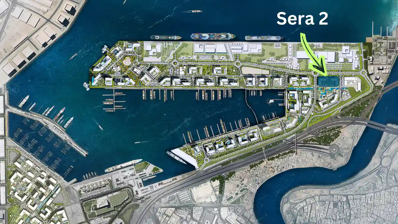 Sera 2 at Rashid Yachts Marina masterplan location map showing waterfront community layout and marina context Dubai Presented by Tohid Fetrat