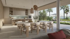 Waterfront Villas Type A dining space open kitchen sea view Island B Dubai Islands Presented by Tohid Fetrat