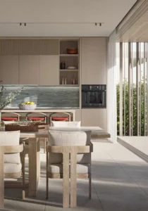 Waterfront Villas Type A kitchen closeup with dining area Island B Dubai Islands Presented by Tohid Fetrat