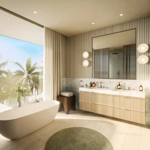 Waterfront Villas Type B master bathroom option 2 luxury interior freestanding bathtub palm view Island B Dubai Islands Presented by Tohid Fetrat