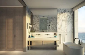 Waterfront Villas Type C bathroom option 1 luxury marble interior freestanding bathtub sea view Island B Dubai Islands Presented by Tohid Fetrat